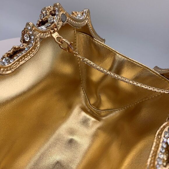 New, no tags, gold hard/clamshell/hand bag/clutch, fully embellished, crystals - Picture 8 of 16